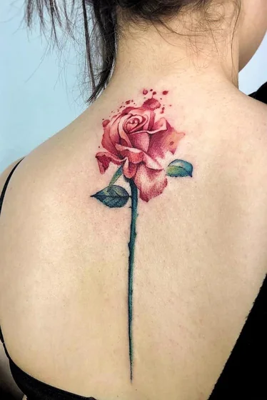 Watercolor rose tattoo design for women on back