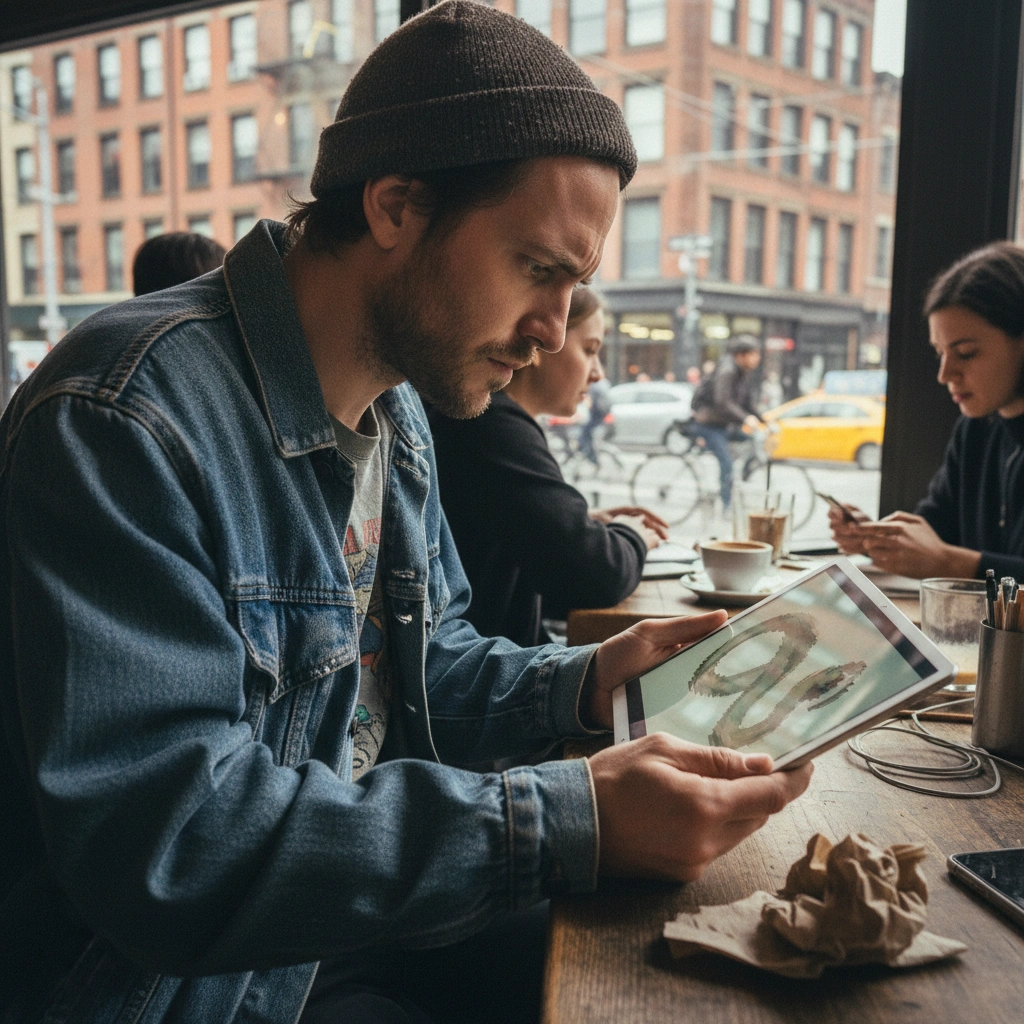 Designer fixing blurry AI sketch