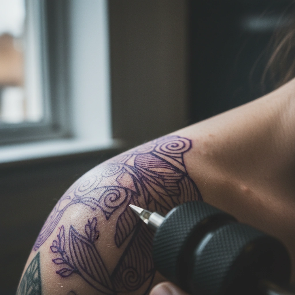 Macro shot of purple stencil on skin