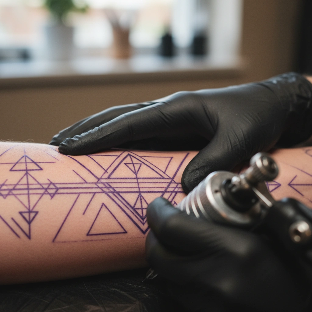 Visualização 3D de tatuagem envolvendo o braço