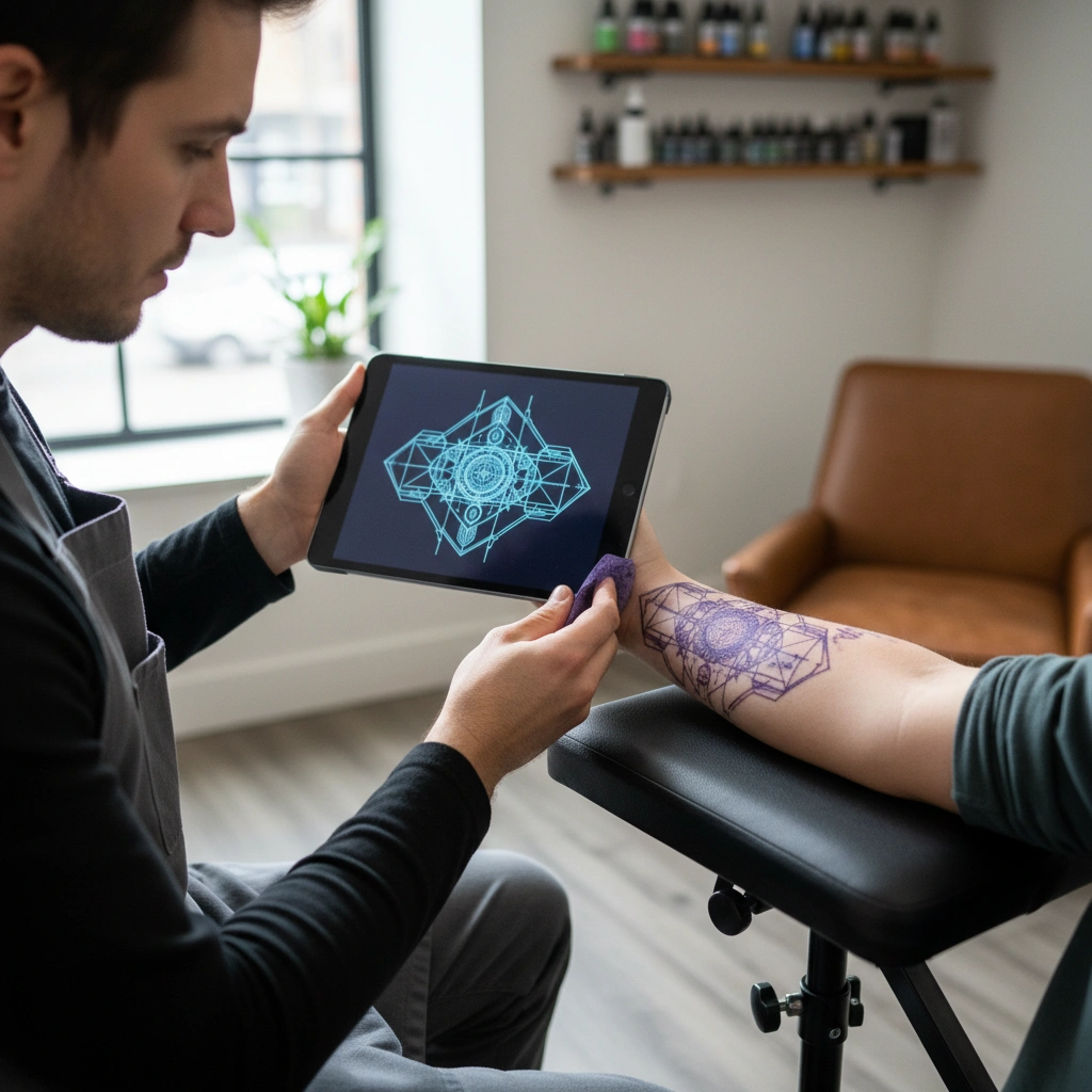 3D tattoo simulation wrapping around forearm
