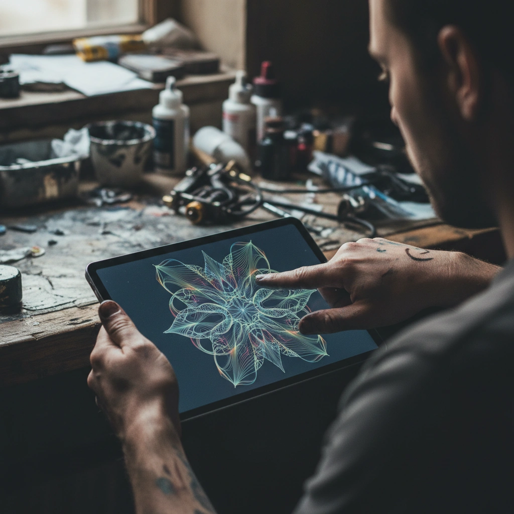 iPad with impossible AI tattoo details