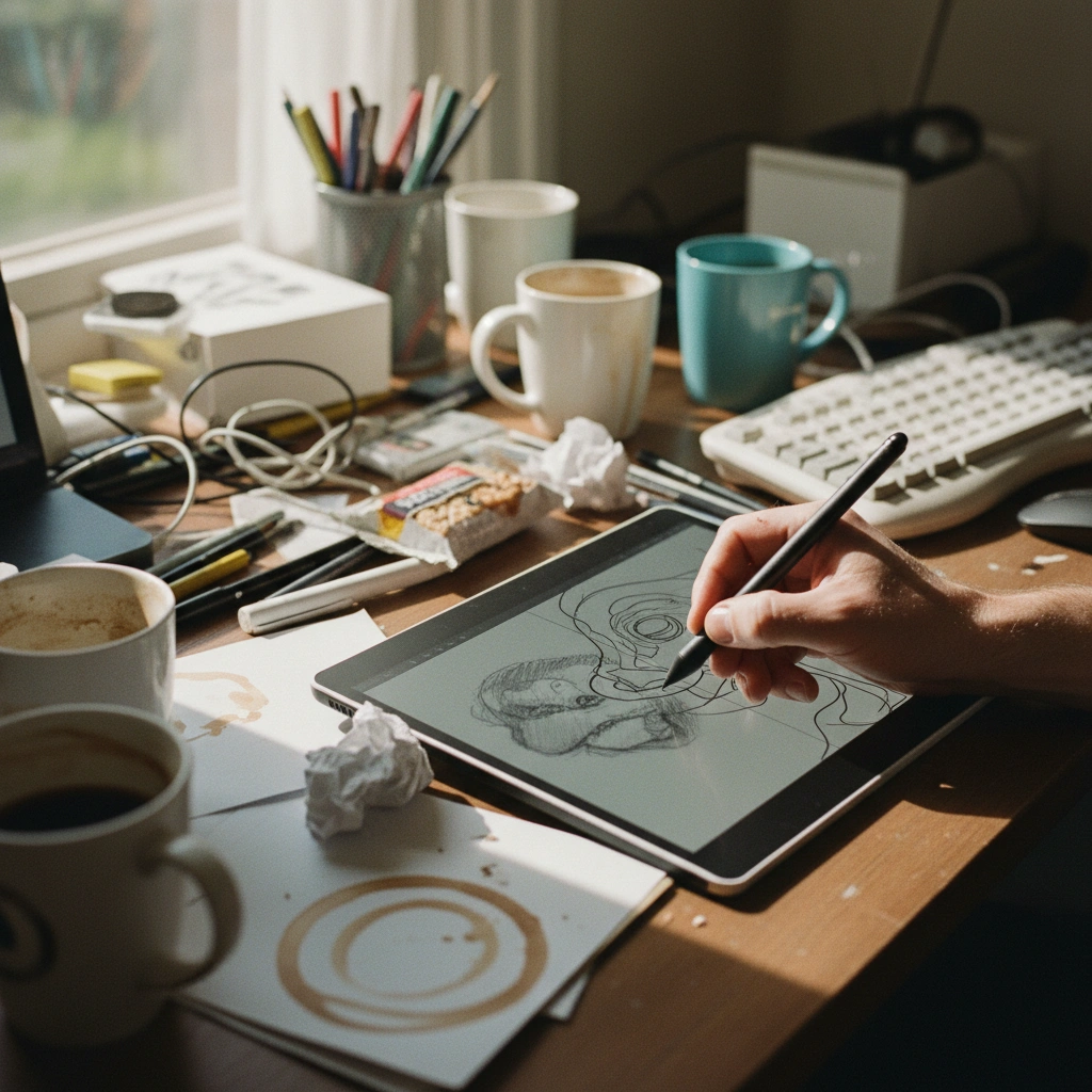 Digital hand tracing over blurry sketch