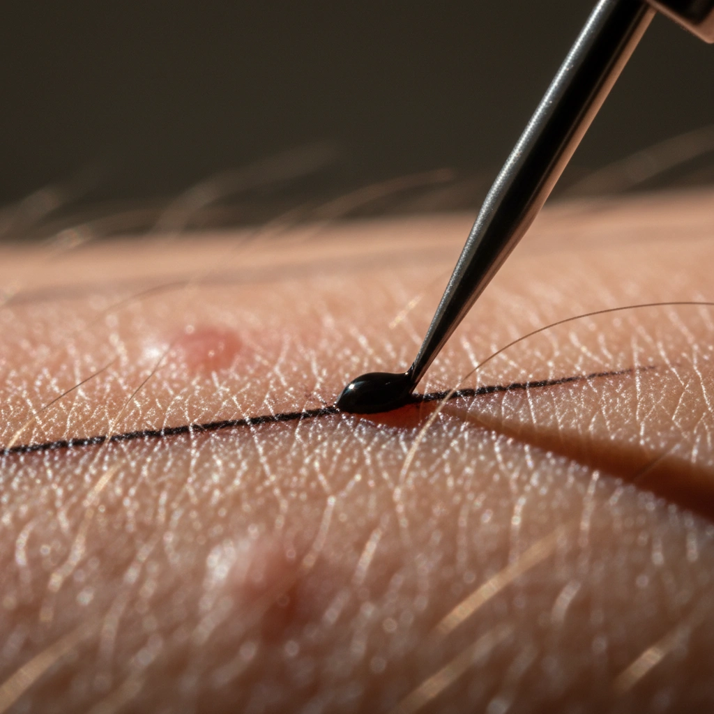 Diagram showing tattoo ink migration in dermis