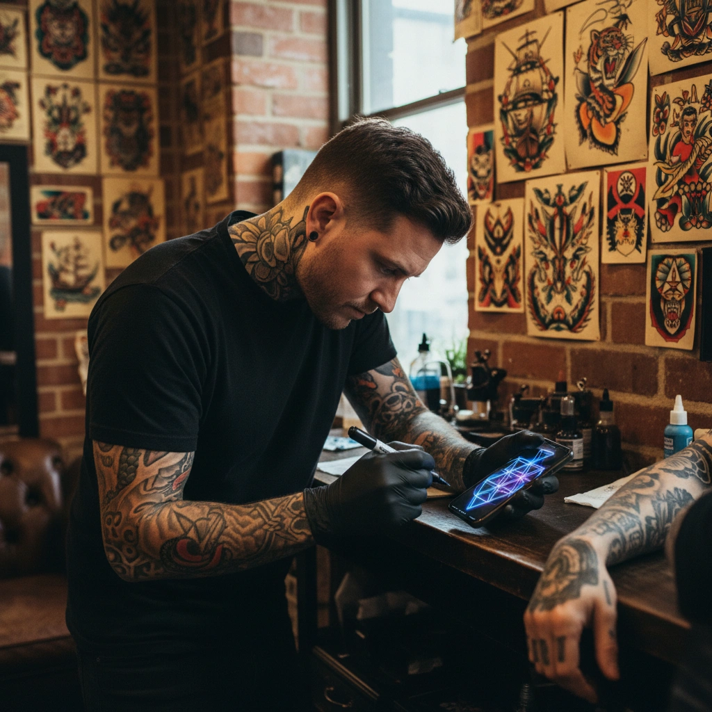 AI generated geometric wolf tattoo design