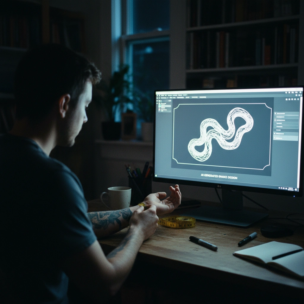 POV shot of designing a snake tattoo flow on screen