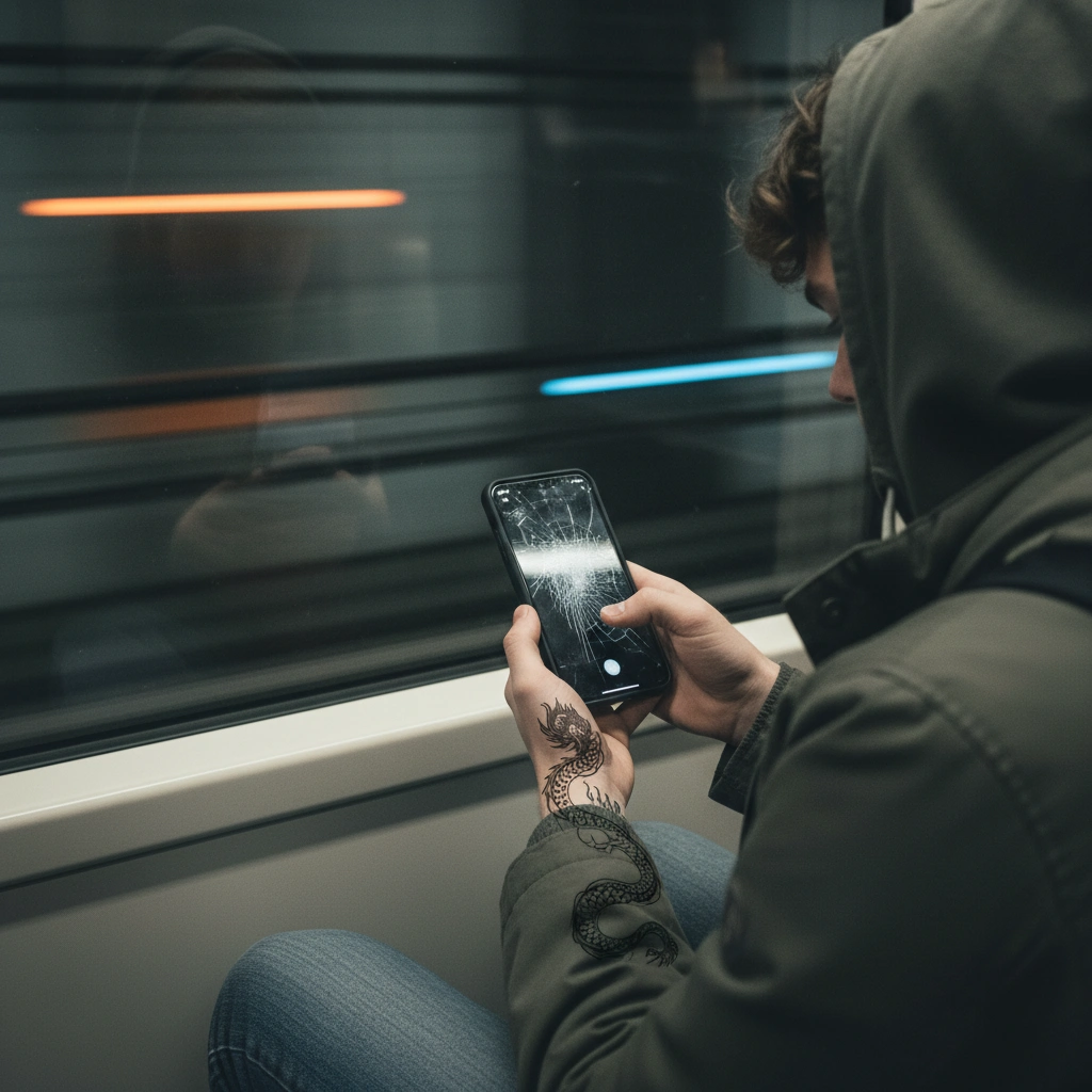 U-Bahn Pendler nutzt AR Tattoo Simulator