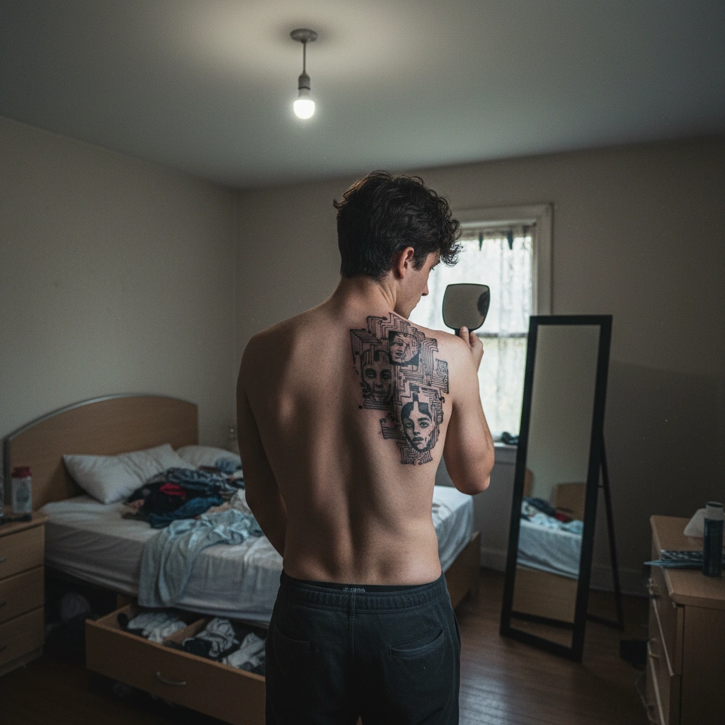 Badly placed AI tattoo ignoring muscle structure