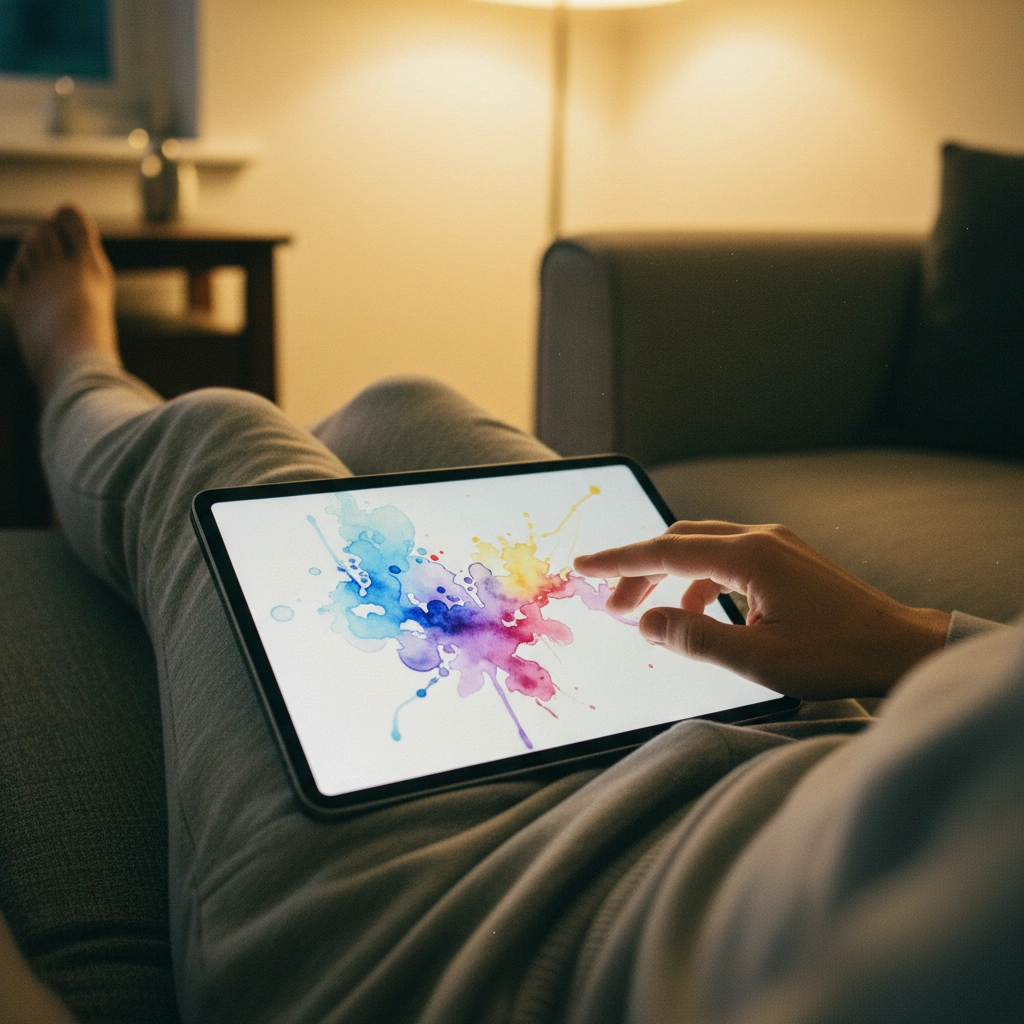 Visualizzazione tatuaggio su tablet in salotto