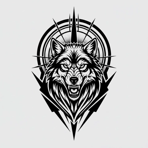 Blackwork Wolf Abstract Onderarm tattoo ontwerp