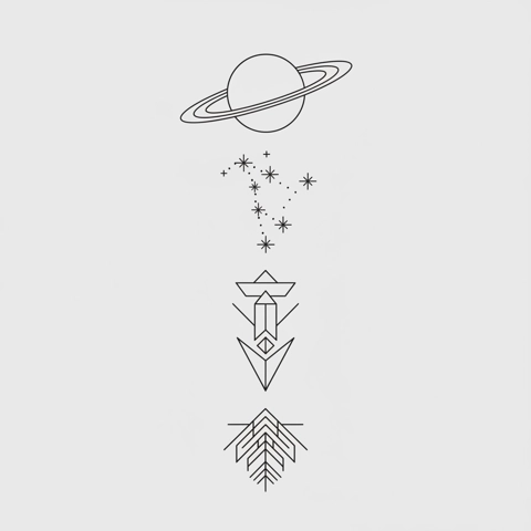 Geometrisch Saturnus Pijl Wortels Onderarm tattoo ontwerp