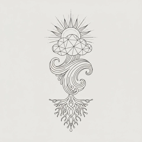 Fijne Lijn Zon Golf Wortels Onderarm tattoo ontwerp