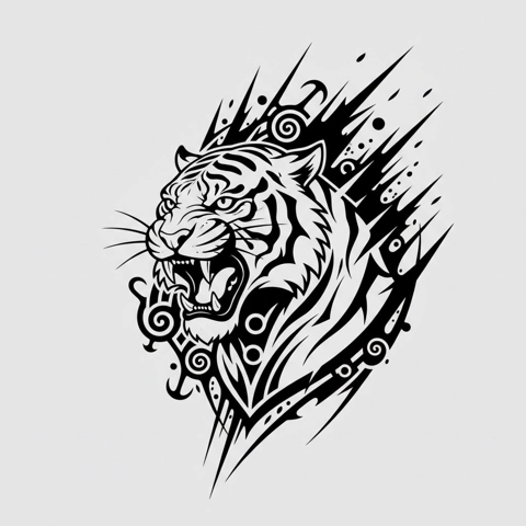 Blackwork Tijger Geometrisch Kuit tattoo-ontwerp